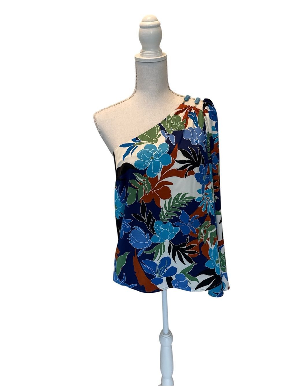 Retro Boho One-Shoulder Bell Sleeve Festival Top Small